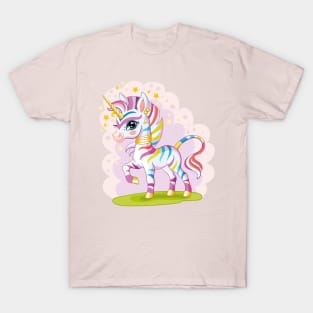 Colorful Striped Zebra Unicorn T-Shirt: A Whimsical Blend of Elegance and Playfulness T-Shirt